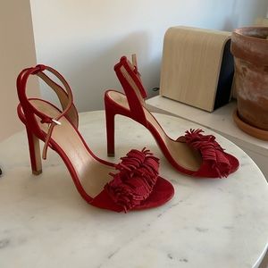 Red Fringe Strappy Heels